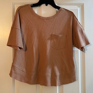 Stylish Tan Ribbed Women's Top